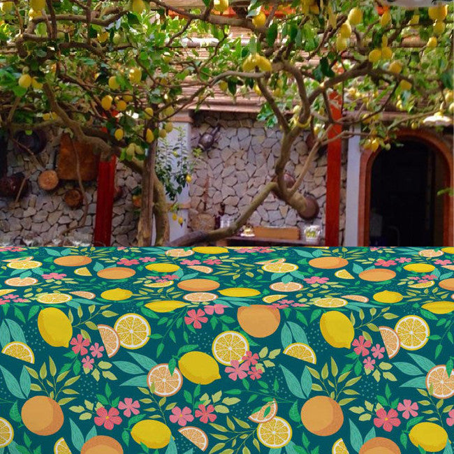 Citrus Emerald Green - Vaxduk med citroner och blad miljöbild