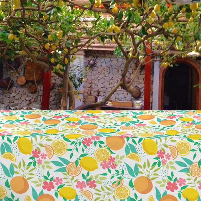 Citrus White - Vaxduk med citroner och blad