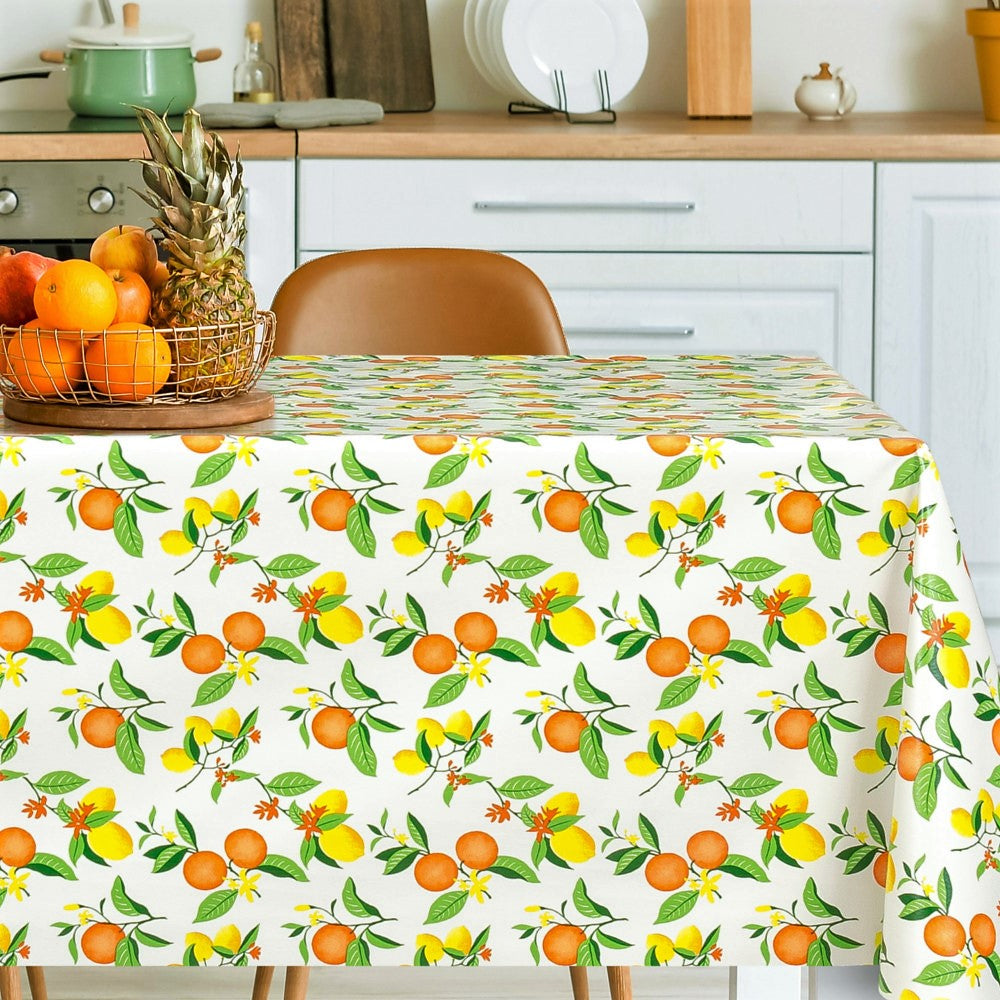 Citrus Fröjd - Härlig vaxduk med apelsiner och citroner på bordet