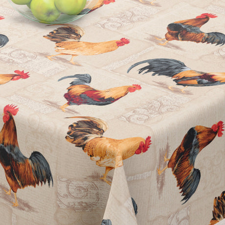 Cocorico Beige - Textilvaxduk med vackra tuppar - 155 cm bred