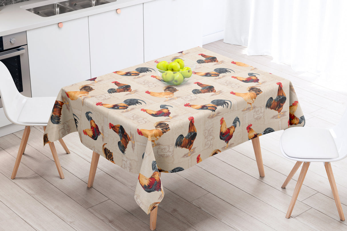 Cocorico Beige - Textilvaxduk med vackra tuppar - 155 cm bred