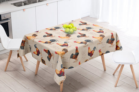 Cocorico Beige - Textilvaxduk med vackra tuppar - 155 cm bred