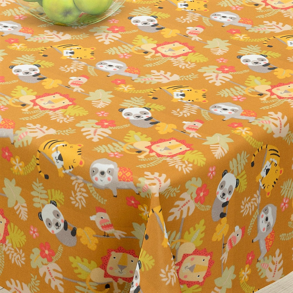 Cool Senap - Duk med söta små djur - 155 cm bred