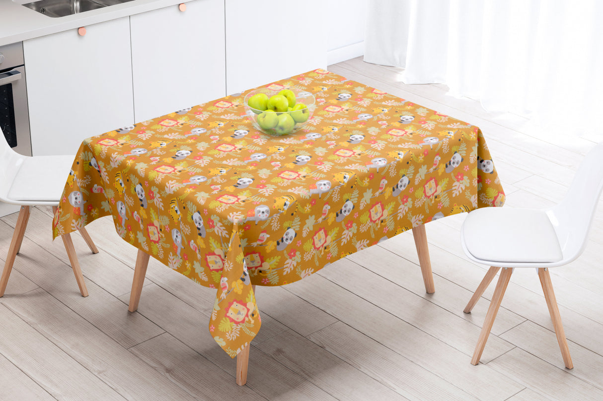 Cool Mustard - Textilvaxduk med söta små djur - 155 cm bred