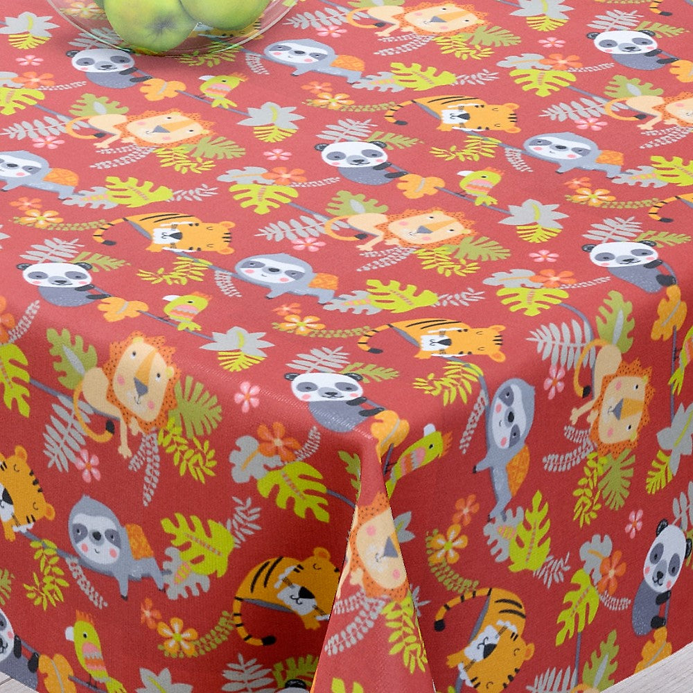 Cool Terracotta - textilvaxduk med söta små djur - 155 cm bred