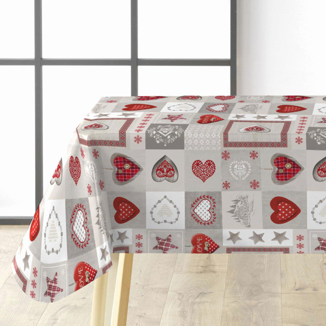 Courchevel - Julvaxduk med hjärtan, stjärnor och alpstil på bord