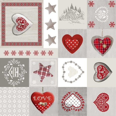 Courchevel - Julvaxduk med hjärtan, stjärnor och alpstil, mönster