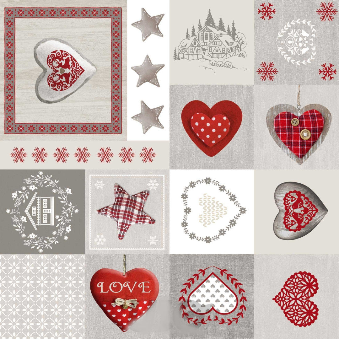 Courchevel - Julvaxduk med hjärtan, stjärnor och alpstil, mönster