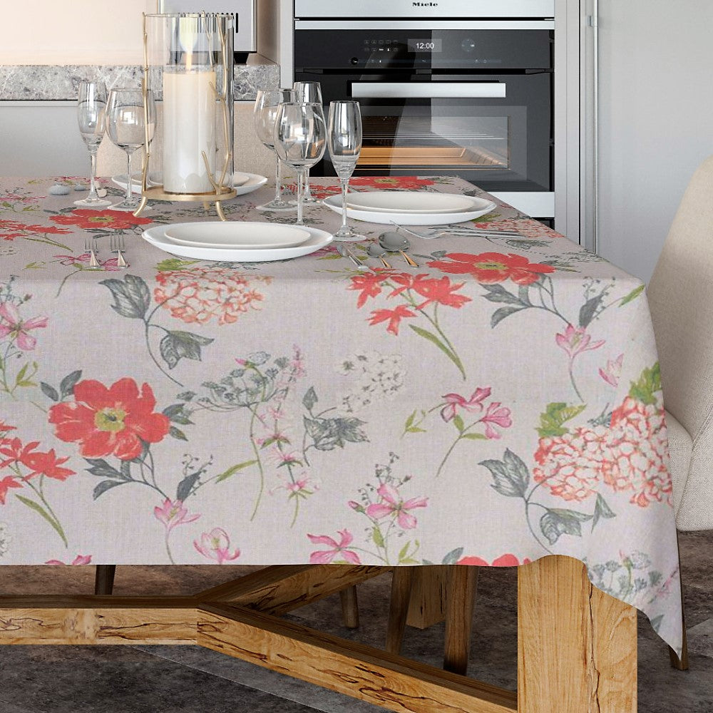 Crocus Röd - textilvaxduk med vackra blommor - 100 % linne