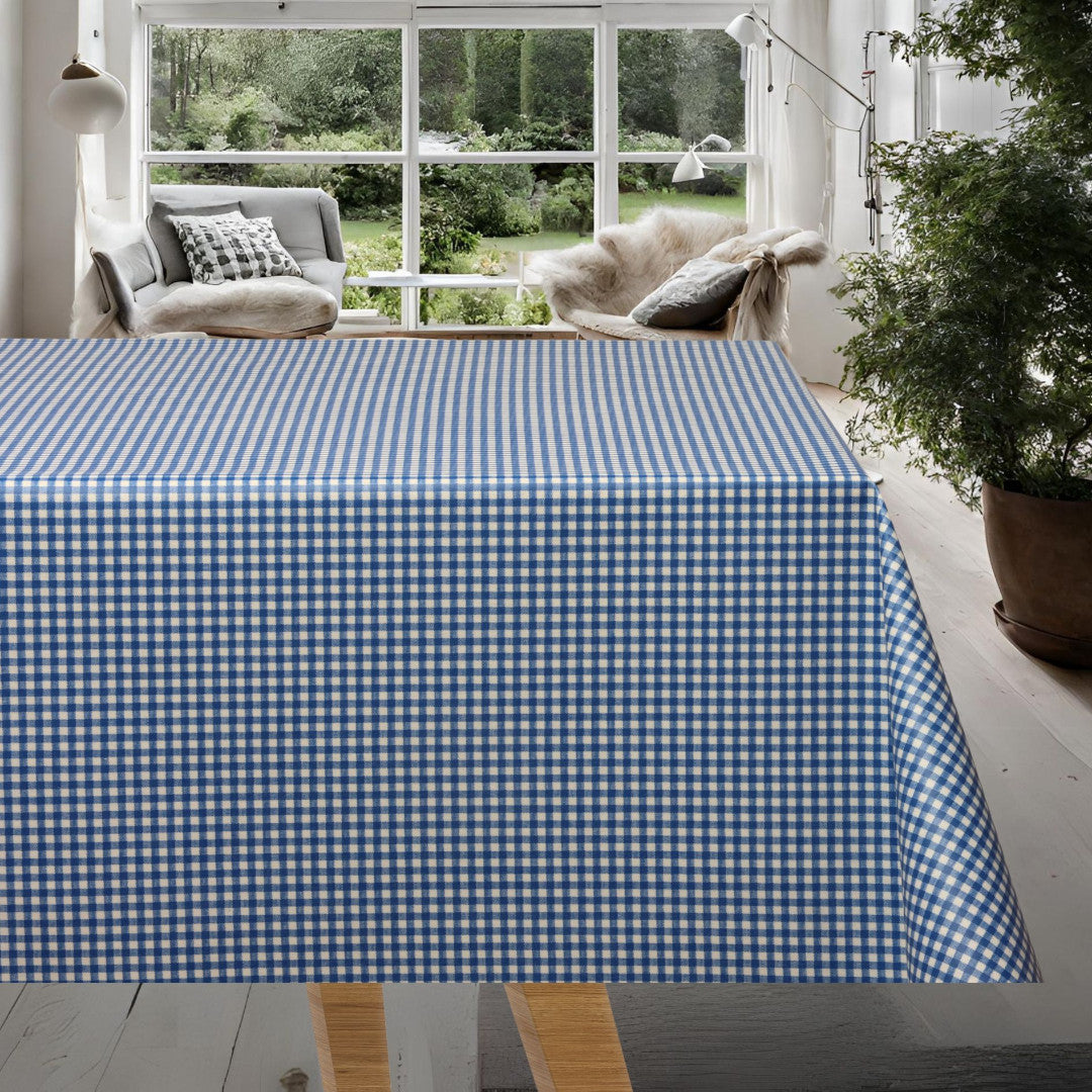 Cuddy Blå och Vit Rutig - Textilvaxduk med små blå och vita rutor