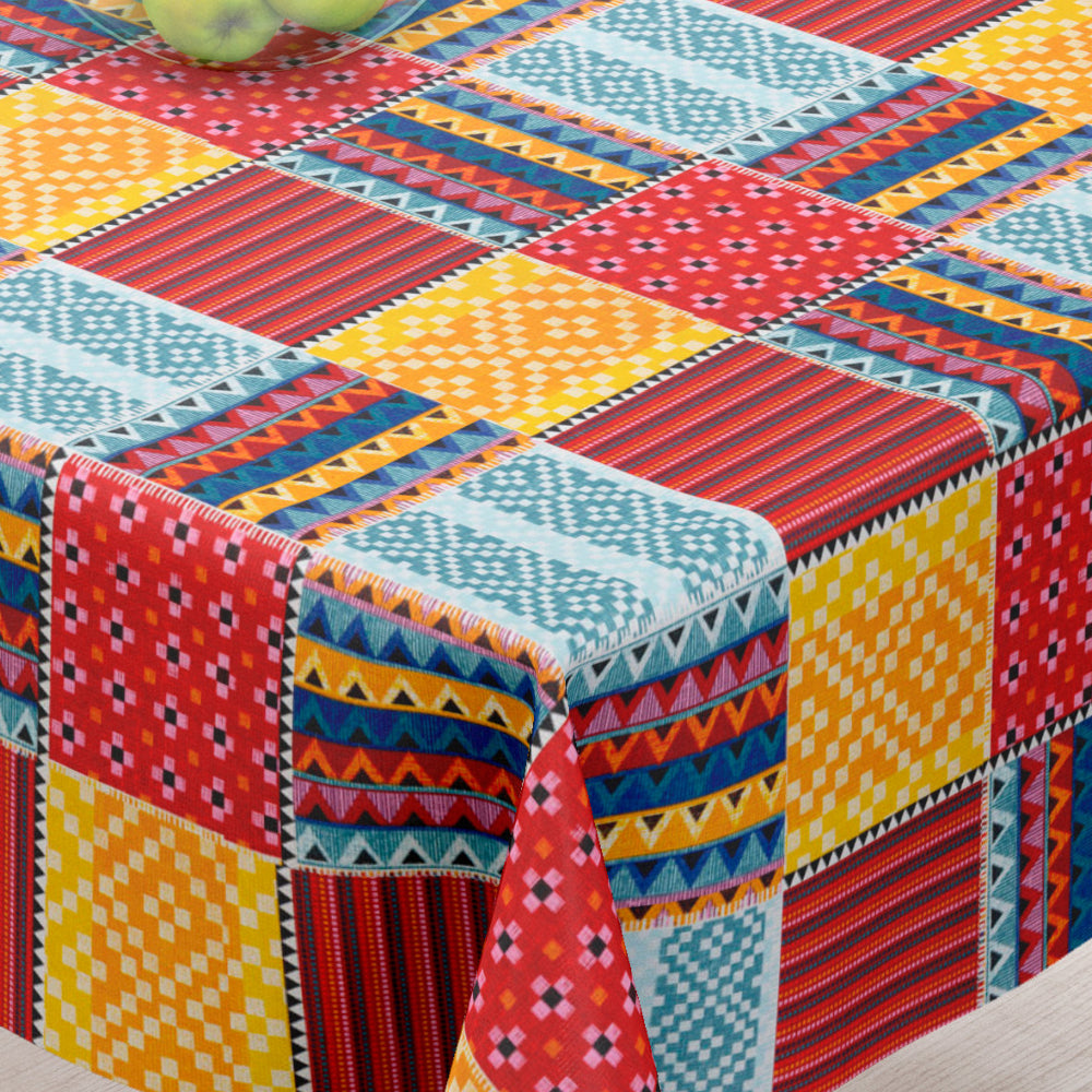 Cuzco Röd – Textilvaxduk med mexikanskt mönster – 155 cm bred
