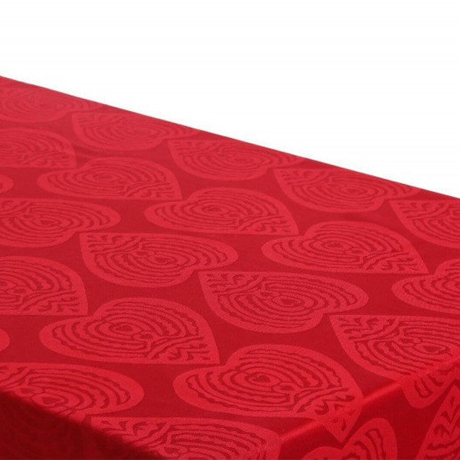 Damastvävd röd julduk - Damask Hearts, 160x220 cm