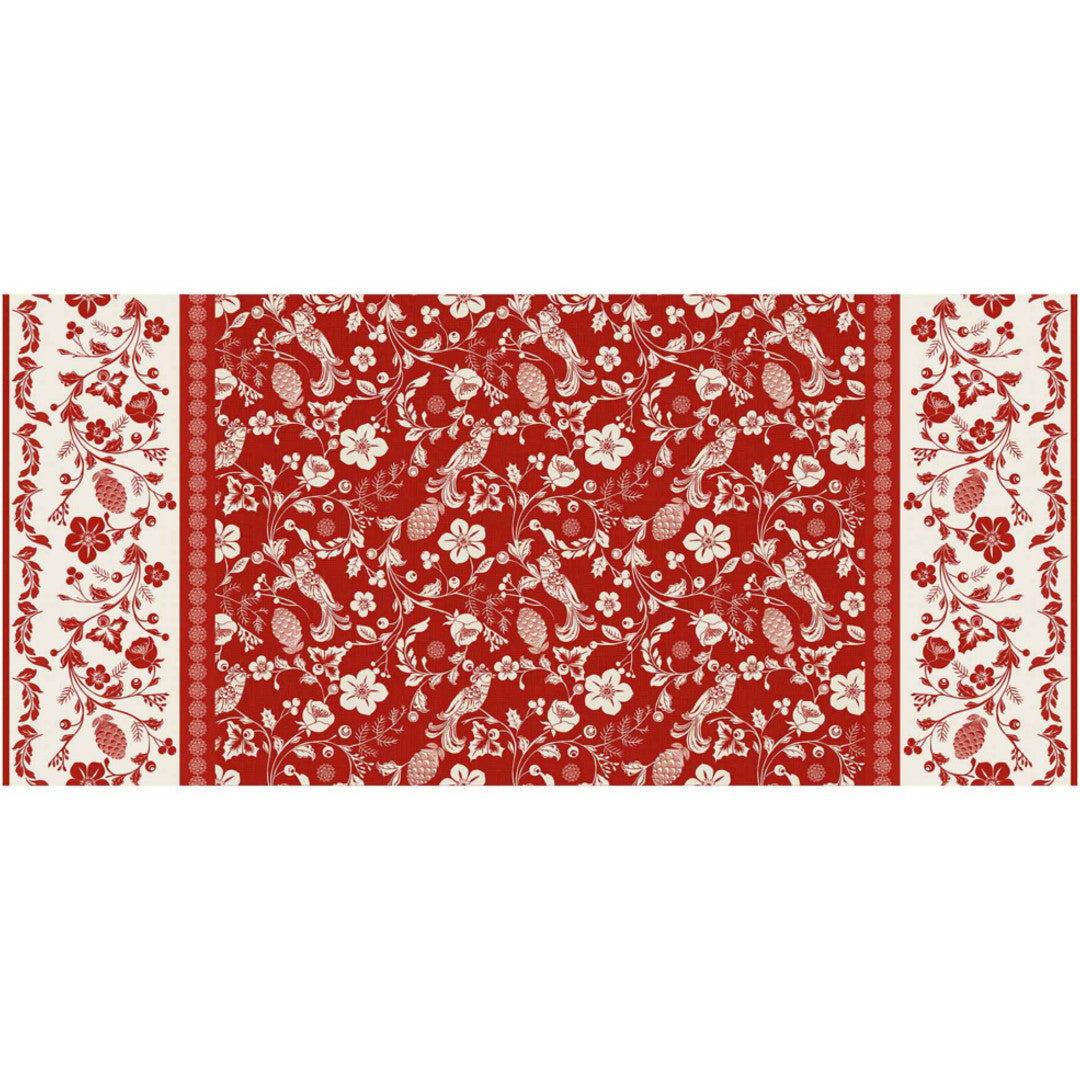 Daphne röd - Vaxduk med blommor, bär och fåglar