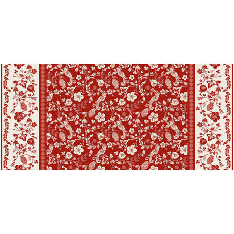 Daphne röd - Vaxduk med blommor, bär och fåglar