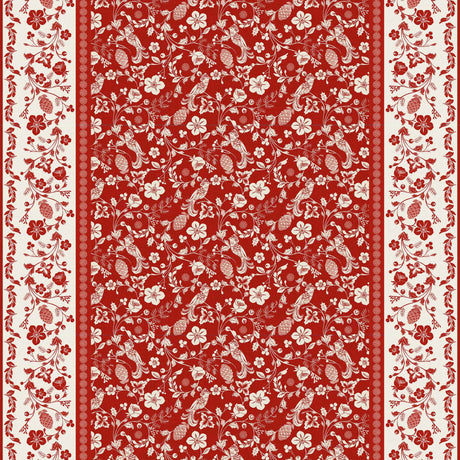 Daphne röd - Vaxduk med blommor, bär och fåglar