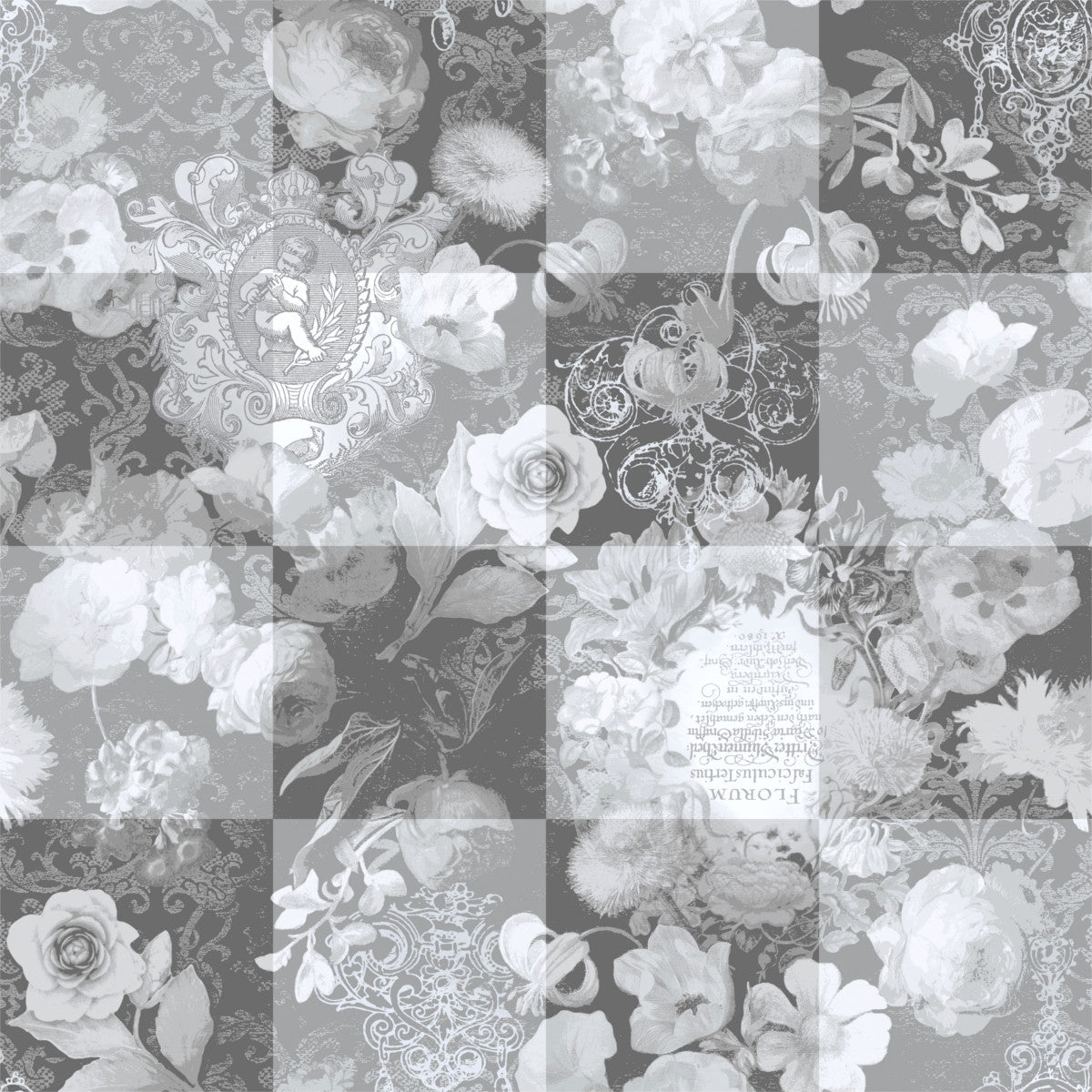 Dalington Grå. vaxduk med rosor i ett elegant präglat mönster