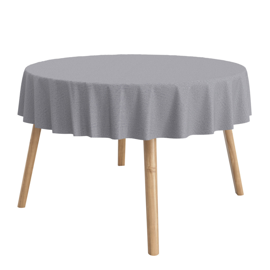 Kritstrecksrandig blå - textilduk i linnelook med smala ränder och glidskydd