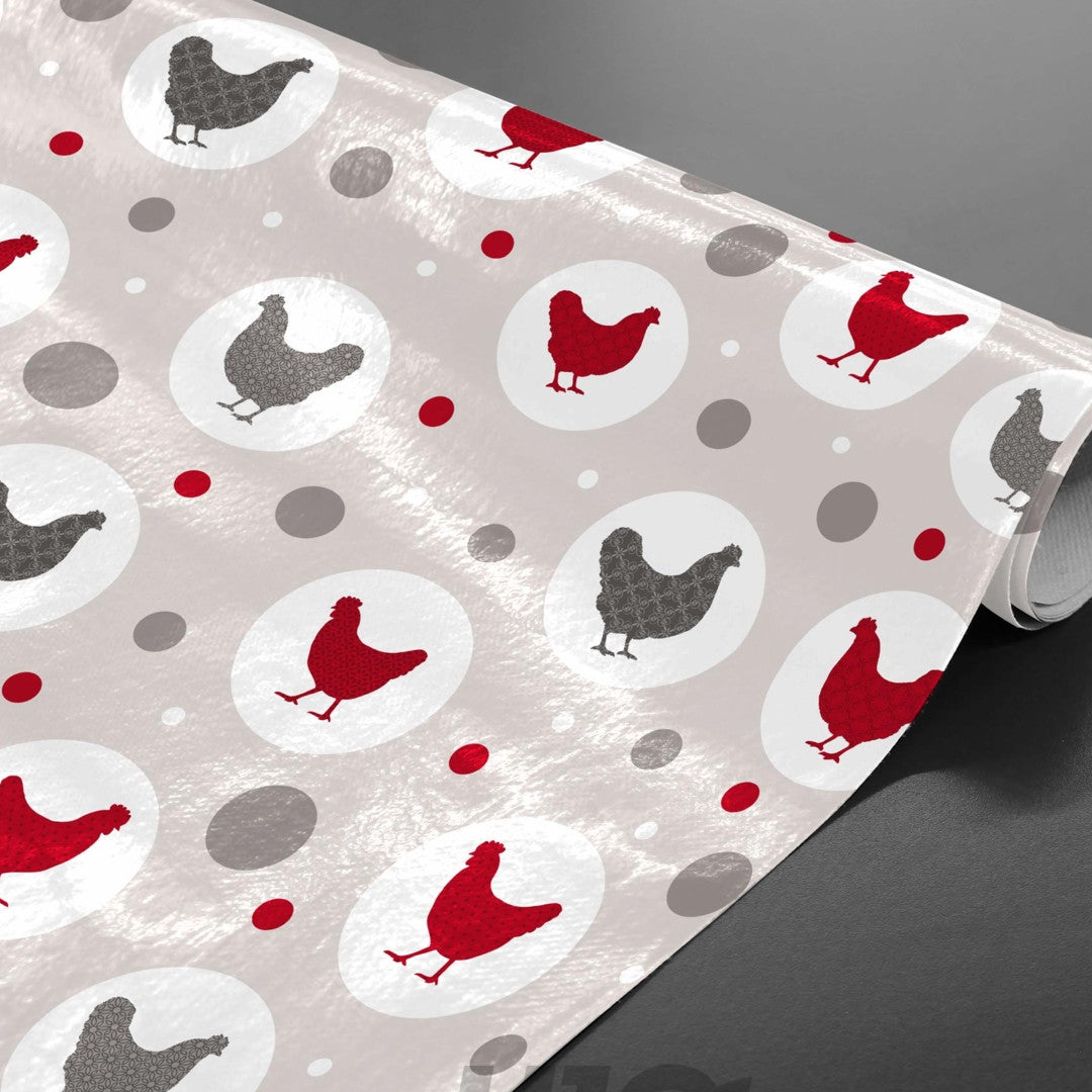 Den stolta hönan - Ljusgrå vaxduk med höns