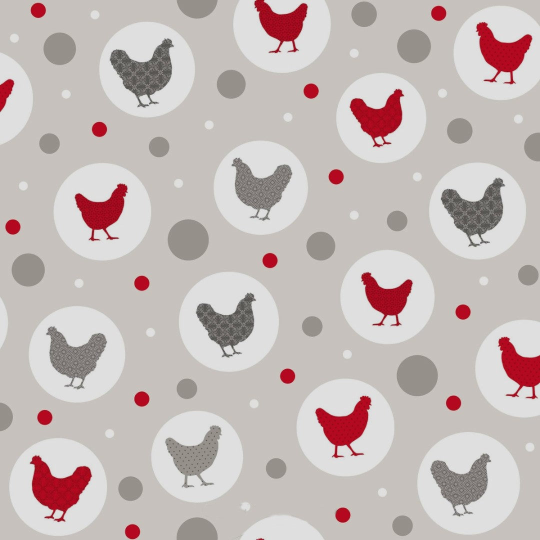 Den stolta hönan - Ljusgrå vaxduk med höns