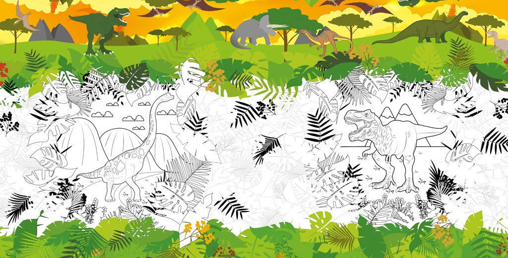 Vaxduk med dinosaurer, färglägg exempelvis med whiteboardtuscher