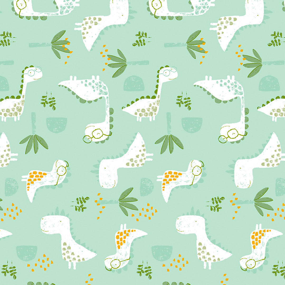 Dinocroc Ljusblå - vaxduk med roliga dinosaurer, 160 cm