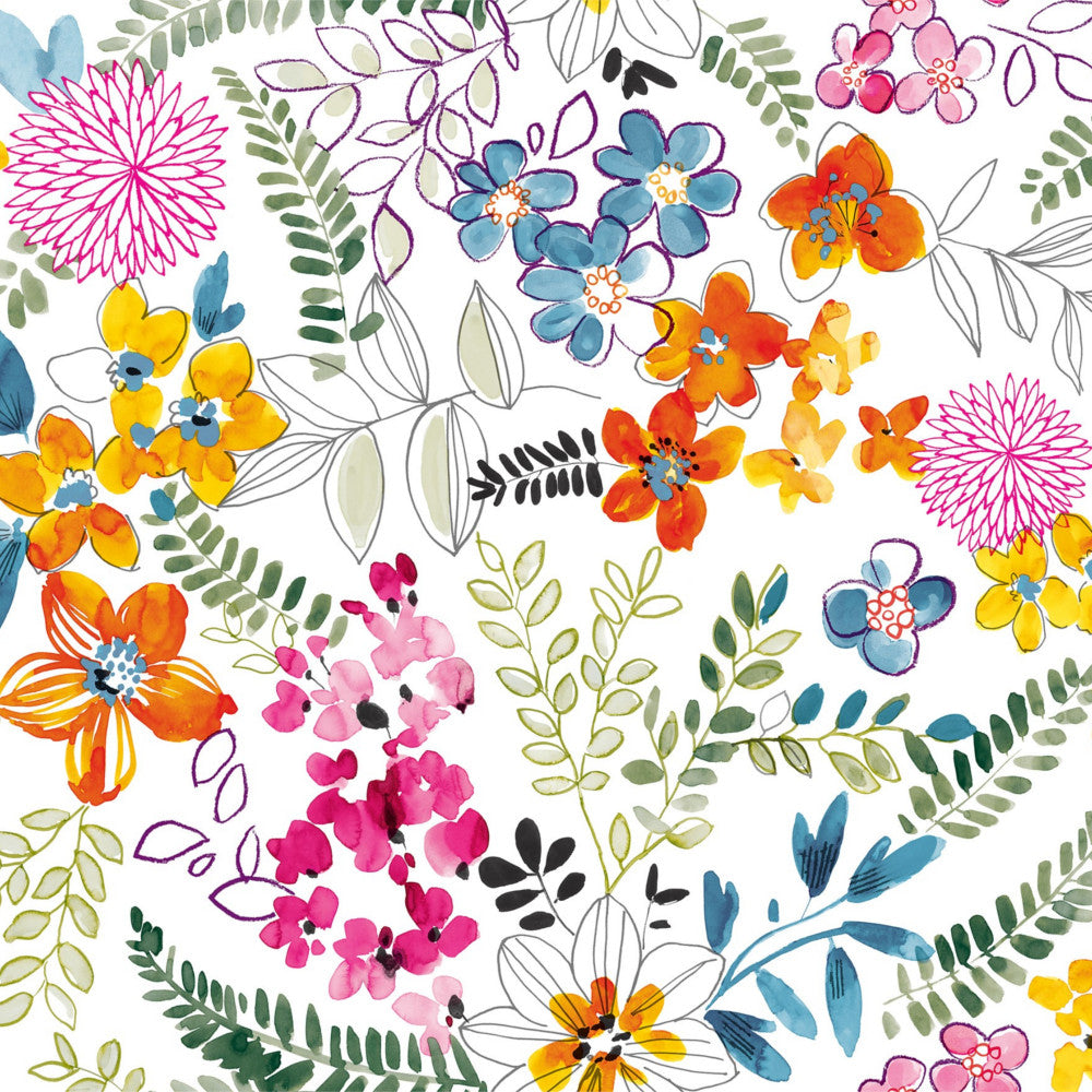 Dufthaven - Vit vaxduk med färgglada blommor, 160 cm bred