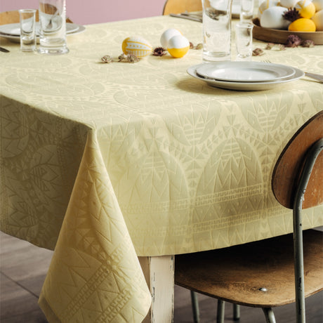 Juna Easter Damastduk - gul påskduk med påskägg