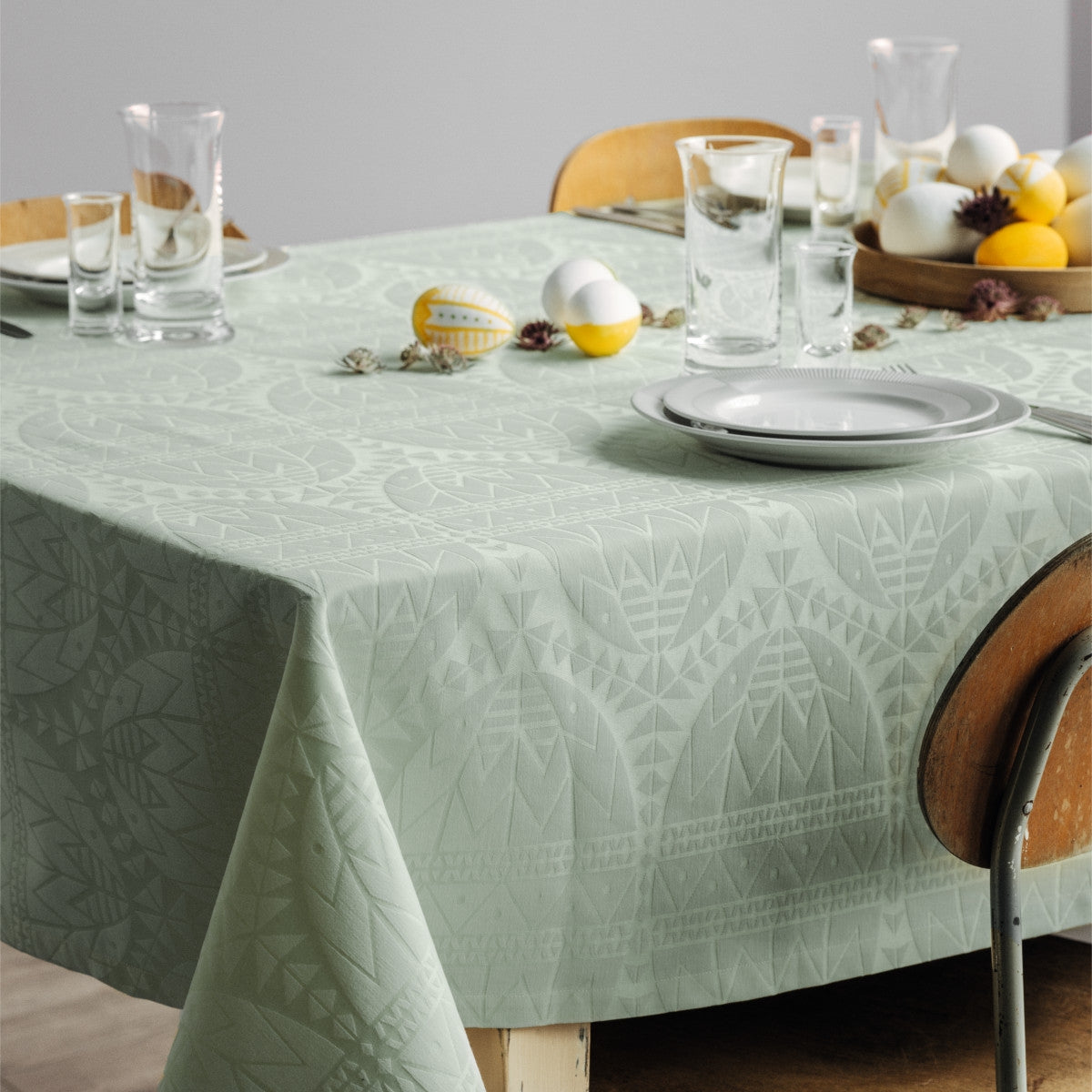 Easter Ljus Grön Damastduk, påskduk från Juna - 150 cm x 220 cm