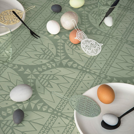 Easter Ljus Grön Damastduk, snygg påskduk från Juna - 150 cm x 220 cm n¨rbild