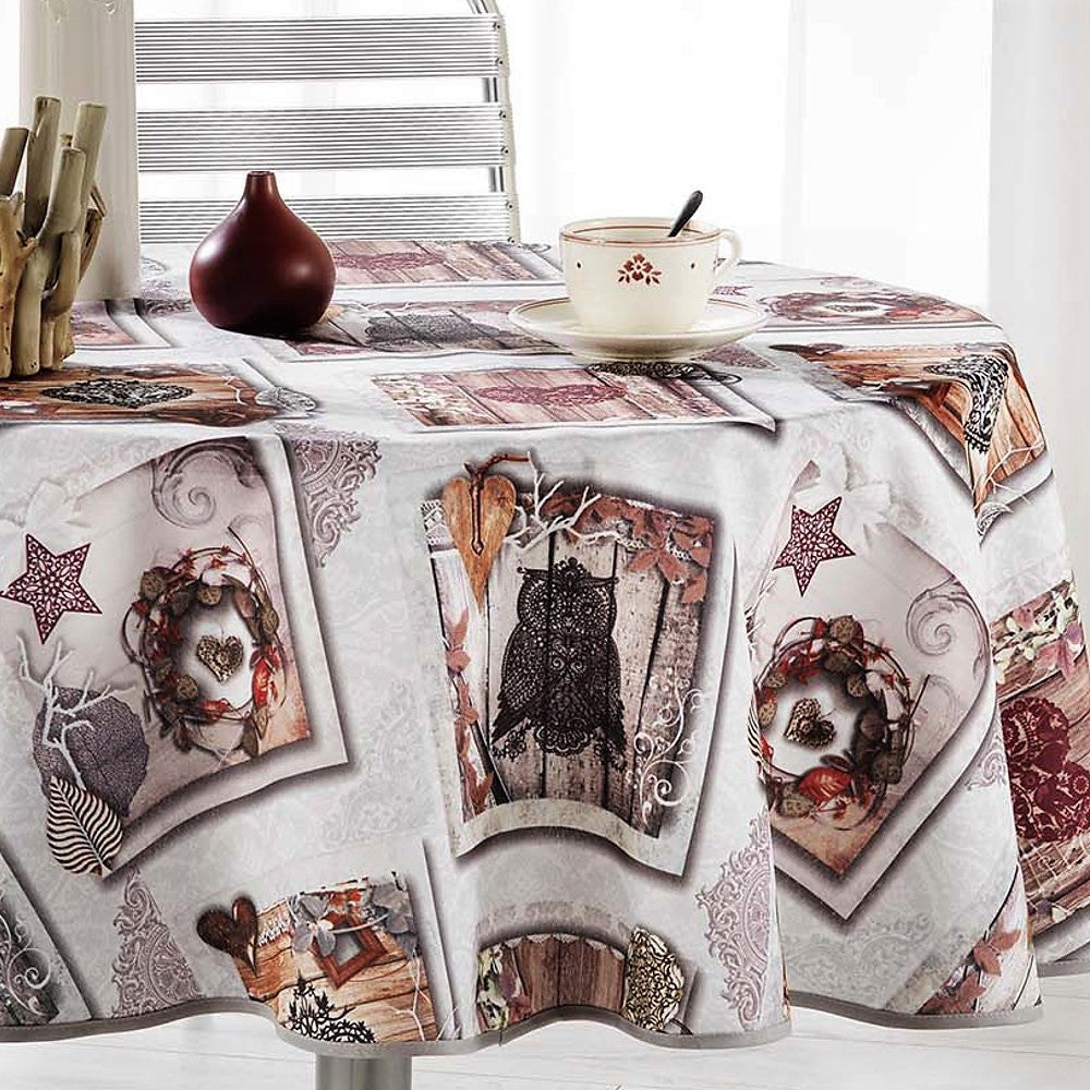 Wood Love Höstugglor - Rund julduk med fläckskydd, Ø 180 cm