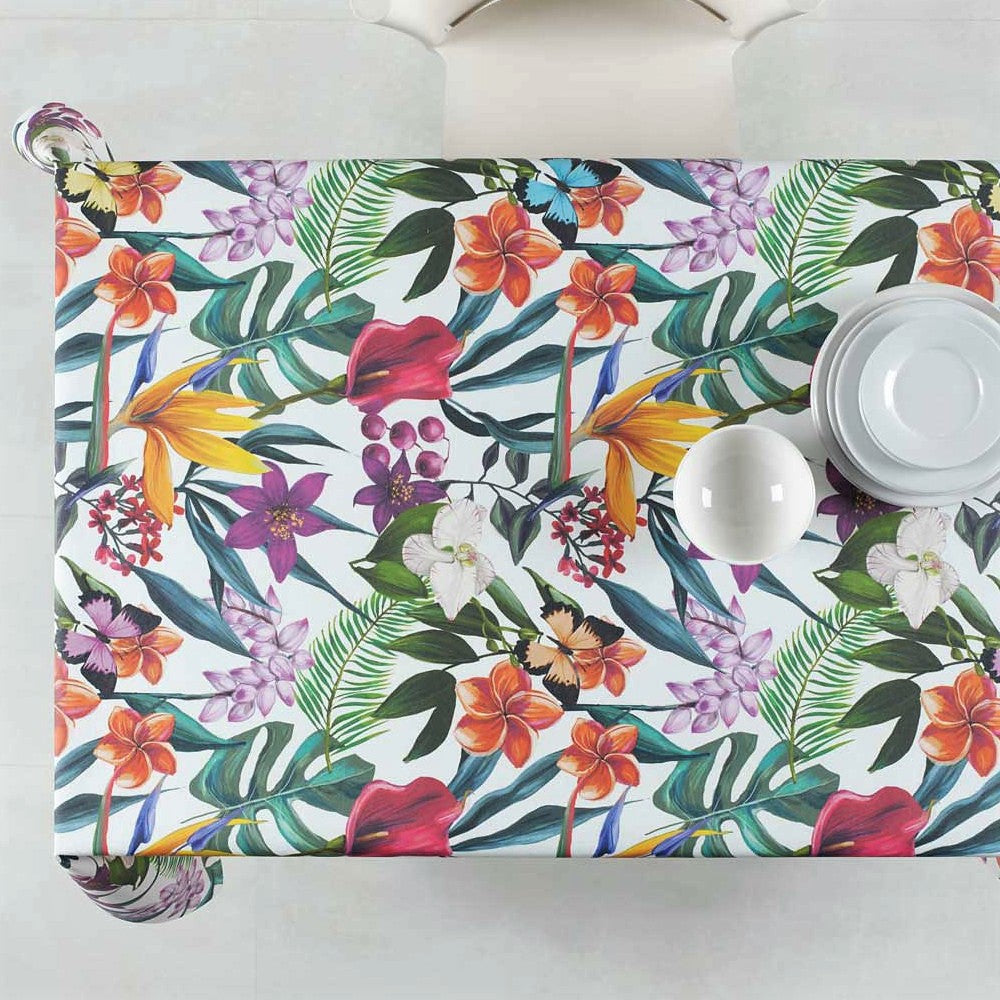 Exotisk textilvaxduk med blommor, 140 cm