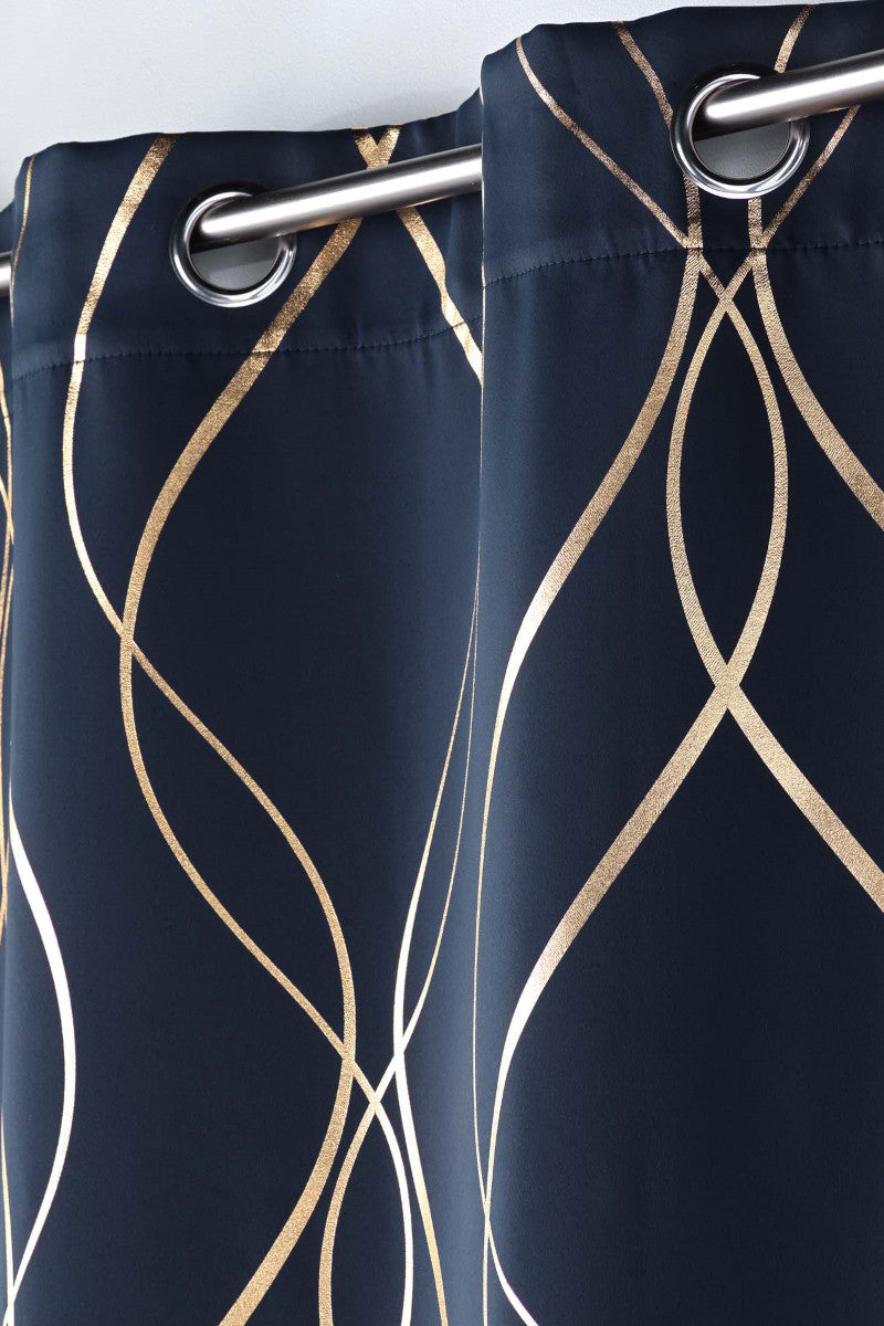Elise Navy Blå/Guld – Mörkläggningsgardin 135 x 240 cm, närbild
