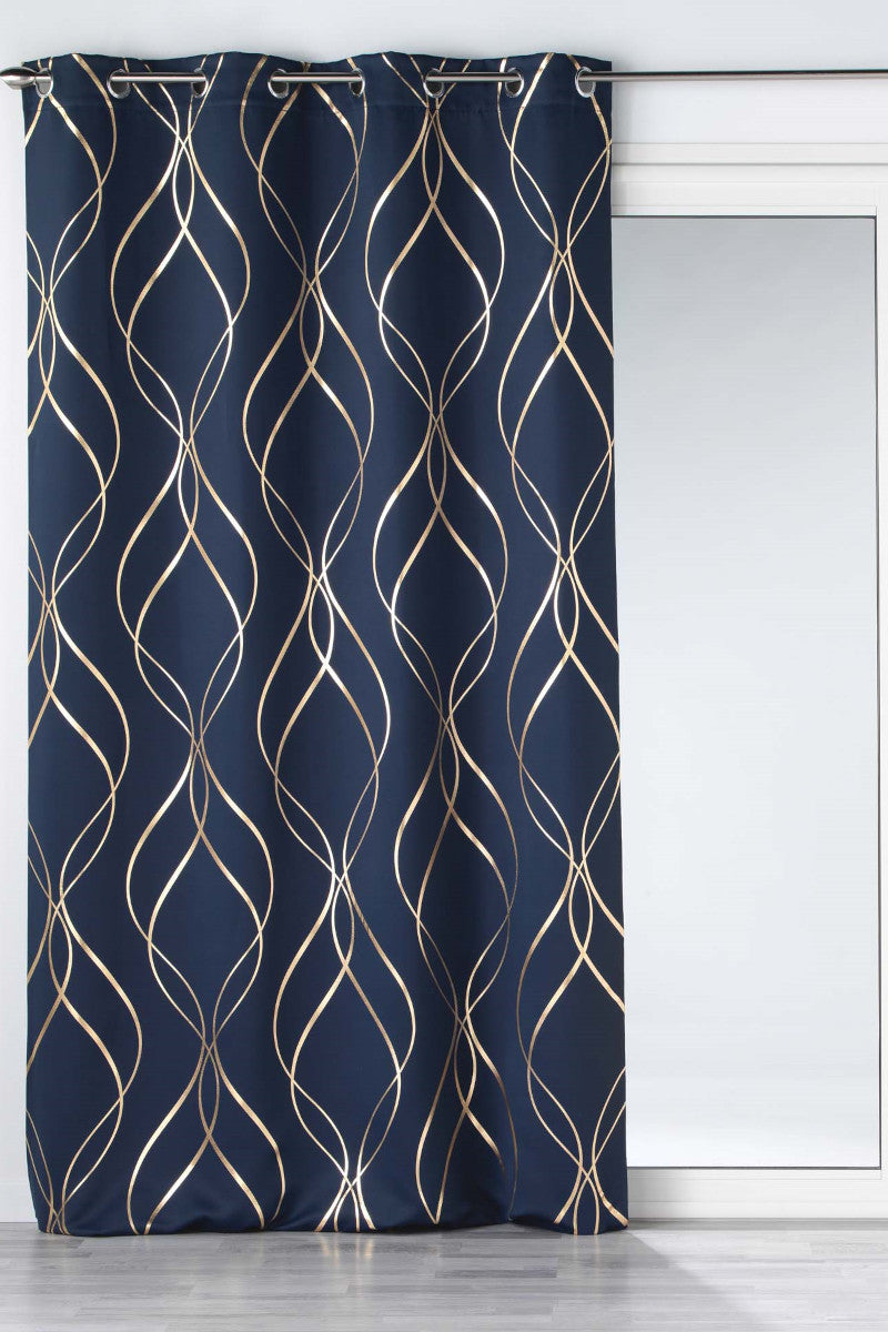 Elise Navy Blå/Guld – Mörkläggningsgardin 135 x 240 cm