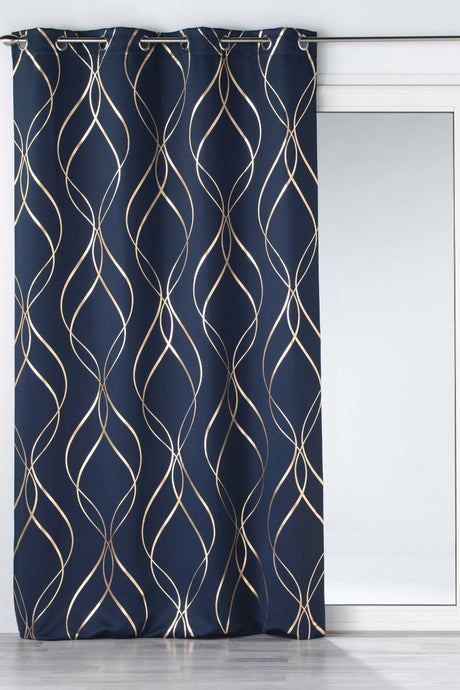 Elise Navy Blå/Guld – Mörkläggningsgardin 135 x 240 cm