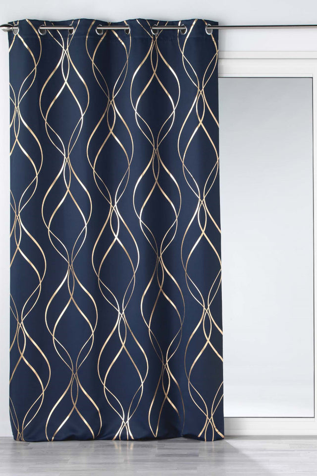 Elise Navy Blå/Guld – Mörkläggningsgardin 135 x 240 cm