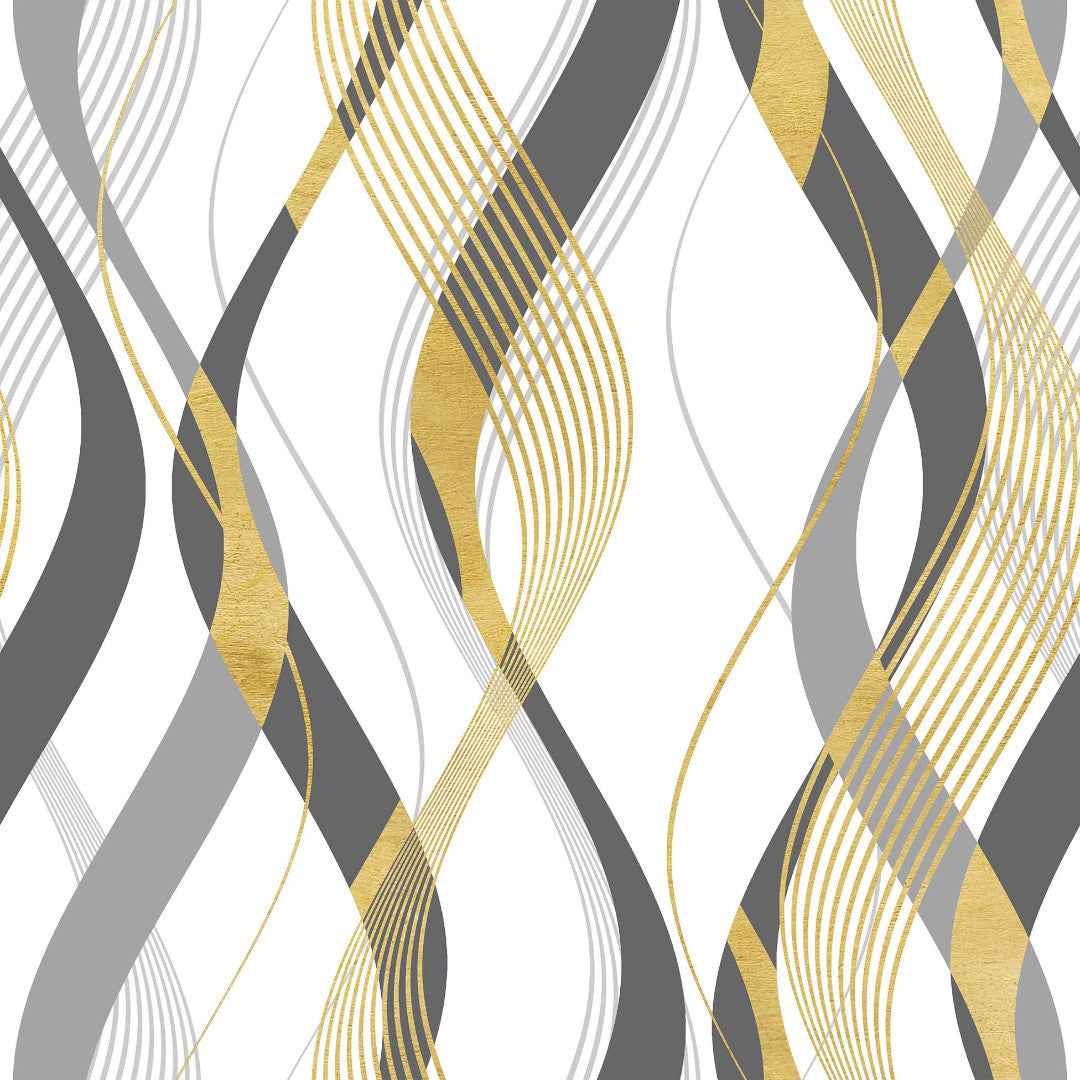 Elite - Genomskinlig vaxduk med vågmönster i grått och guld närbild