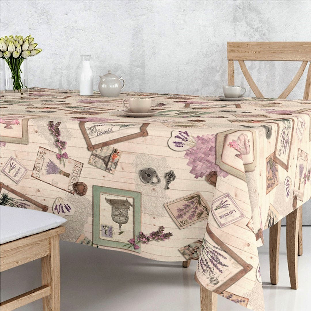 Doften av Lavendel - Textilvaxduk med lavendel och trälook