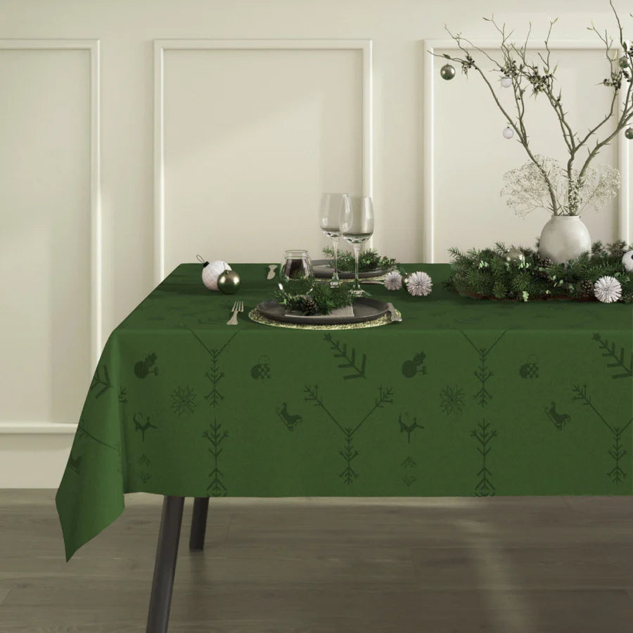 Engholm Noel damastvävd grön julduk - 150 x 370 cm