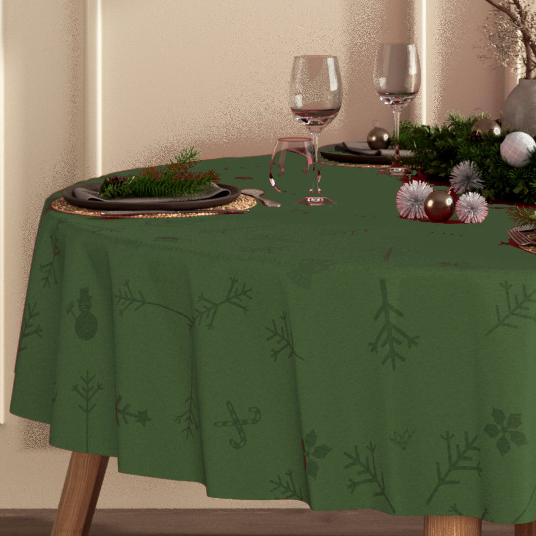 Engholm Noel damastvävd grön rund julduk - Ø 180 cm