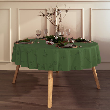 Engholm Noel damastvävd rund julbordsduk, grön - Ø 200 cm