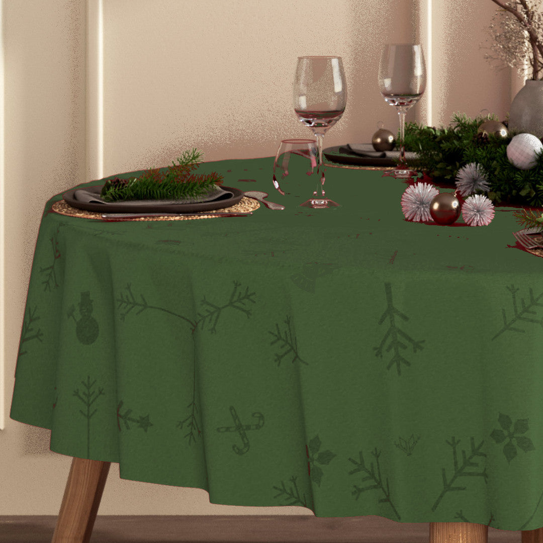 Engholm Noel damastvävd rund julbordsduk, grön - Ø 200 cm i miljø