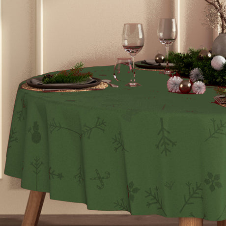 Engholm Noel damastvävd rund julbordsduk, grön - Ø 200 cm i miljø