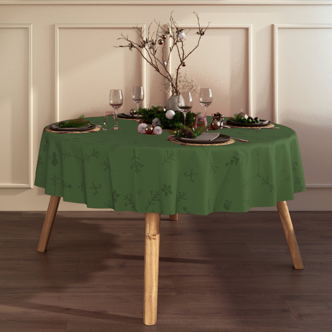 Engholm Noel damastvävd rund grön julduk - Ø 250 cm