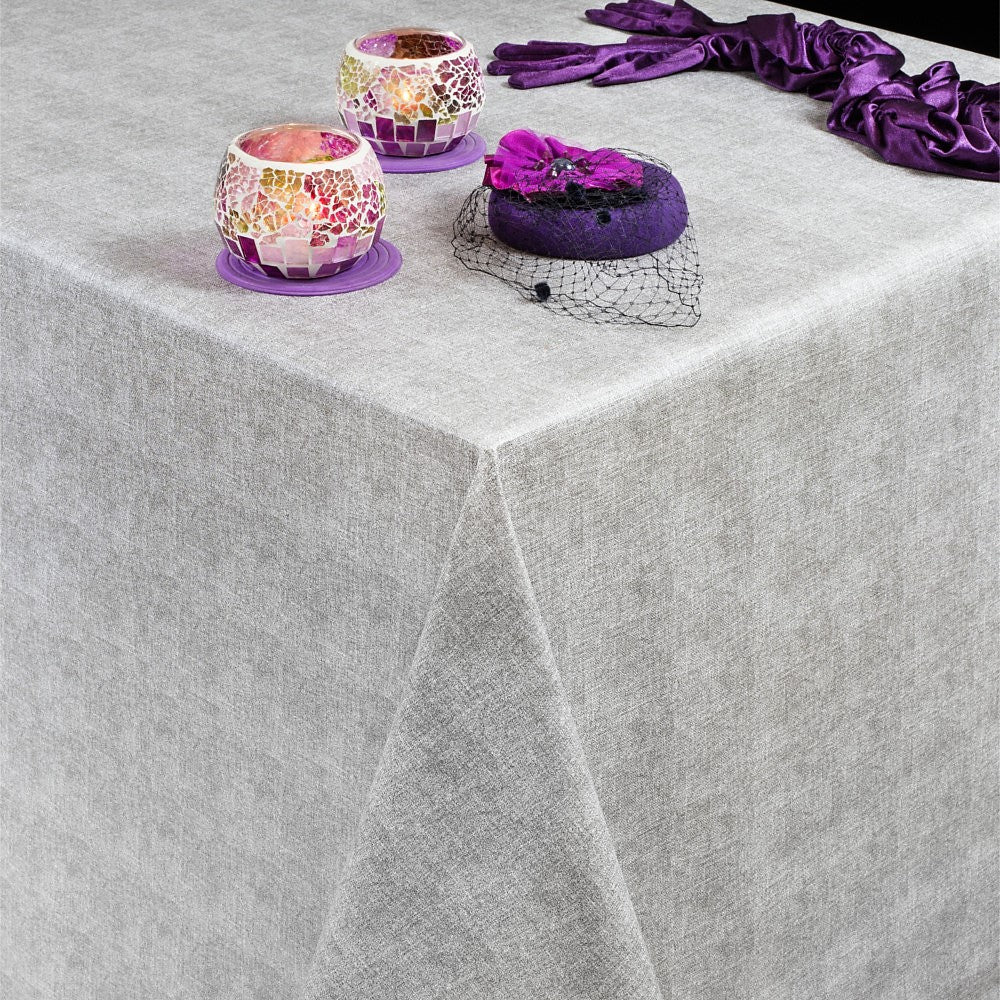 Enfärgad linnelook i grått - Rund vaxduk med resår