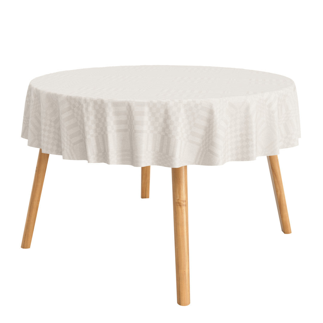 Estratela - Klassisk textilduk i offwhite med elegant rutmönster och glidskydd rund textilvaxduk