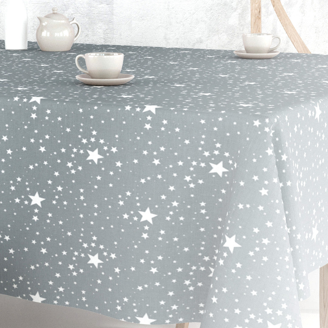 Etoiles Silver - Julvaxduk i grå/silver med vitt stjärnmönster