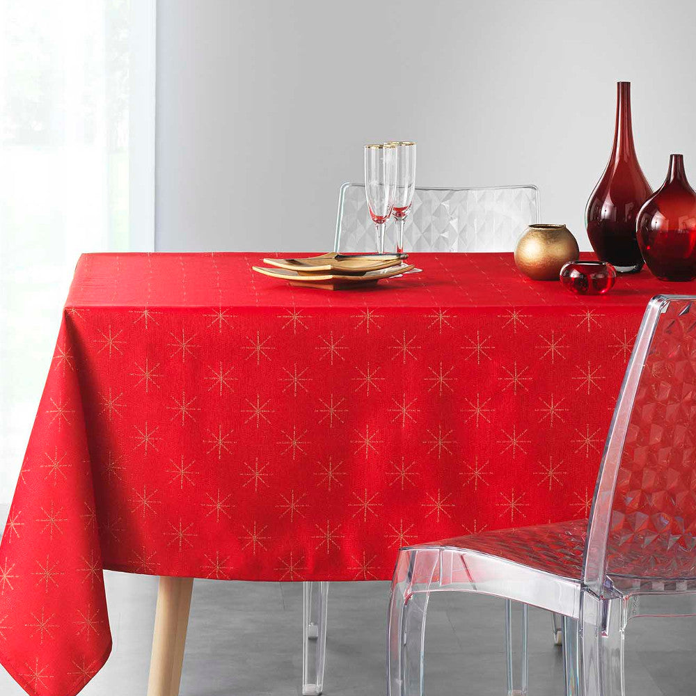 Etoiles Red/Gold - Jacquard vävd damastduk med fläckskydd- 140 x 300 cm, miljöbild