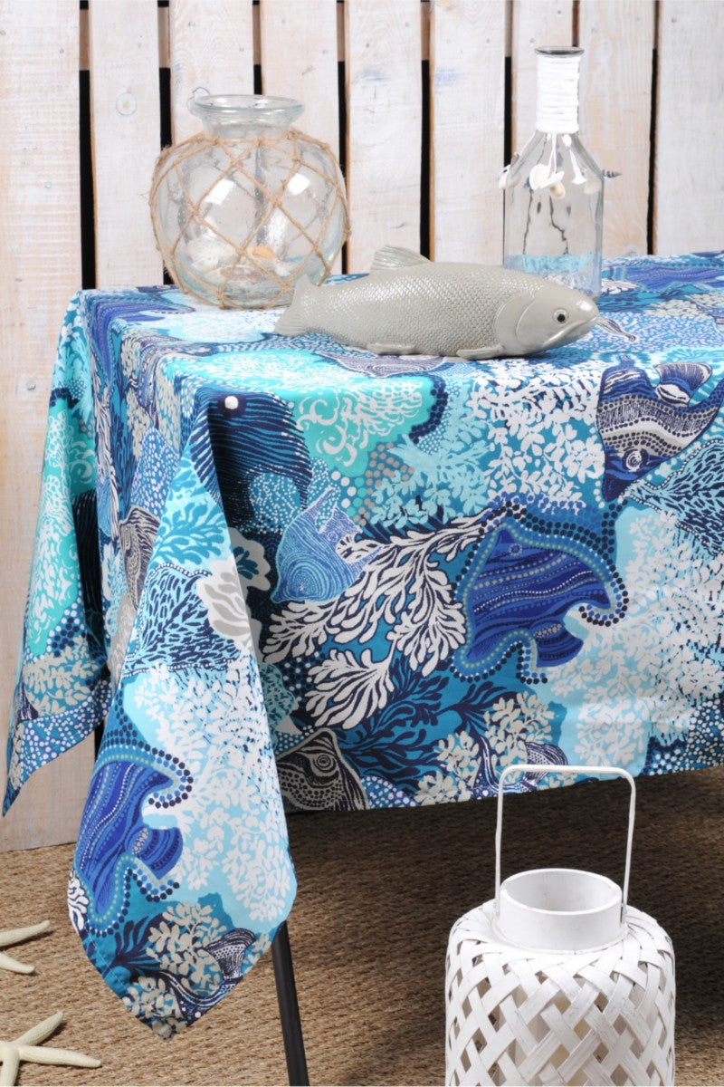 Exofish blå, Laura Lancelle textilvaxduk - 155 cm bred