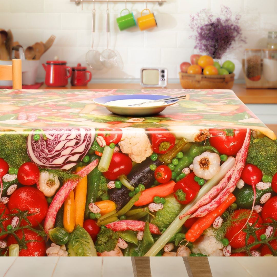 Färgrik Skörd – Vaxduk med grönsaker
