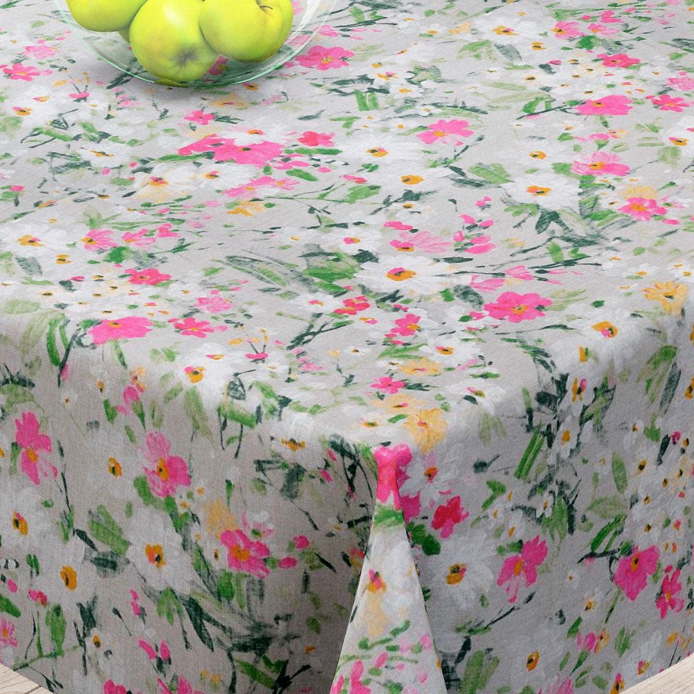 Faustine Ljusrosa - Vacker linneduk med blommor - 100 % linne